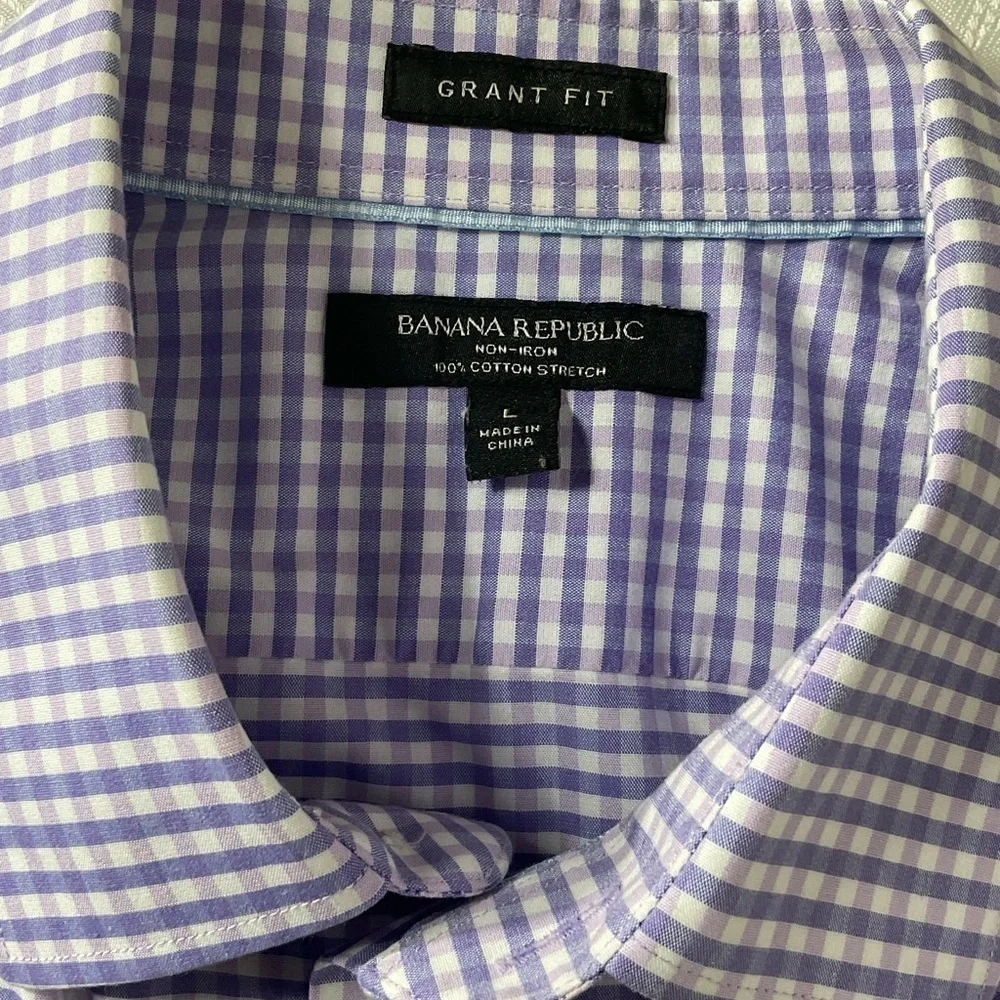Banana Republic Grant Fit L/S Cotton Shirt Men Size Large Blue/pink Checked
